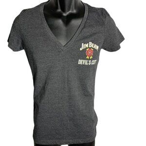 Womens Jim Beam Devils Cut Vneck Shirt Blouse Dk Gray Siz L Short Sleeve